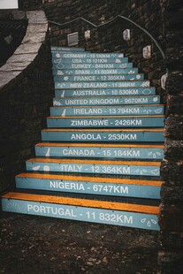 励志标语装点的户外台阶