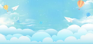 蓝天白云下的纸飞机与气球