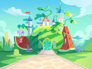 童话风西瓜城堡奇幻场景
