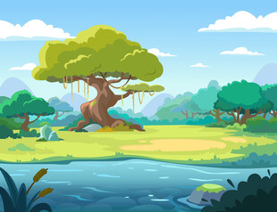 宁静森林中的河畔风光