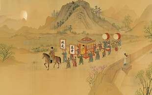 古代商队沙漠行进场景