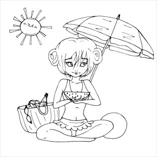 女孩沙滩休闲时光