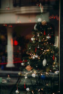 橱窗里的精美圣诞树