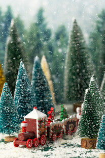 圣诞小火车穿行于松树林