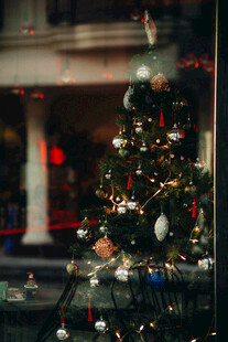 橱窗里的装饰圣诞树