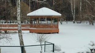 雪后公园中的木质凉亭