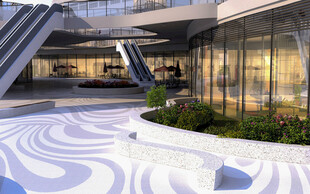 现代建筑前的特色景观广场