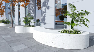 现代户外白色弧形花箱景观