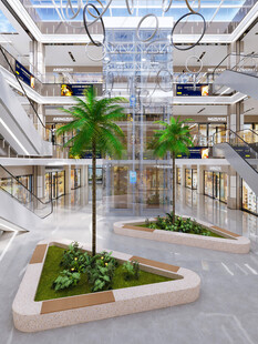 商场内的绿植与瀑布景观