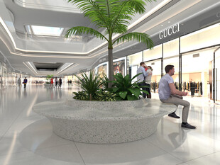 商场内景中的休憩绿植区