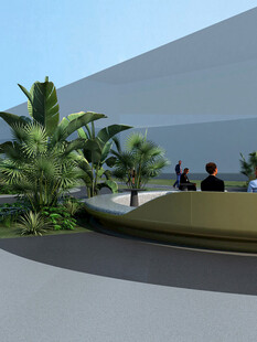 现代建筑旁的绿植景观