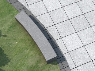 户外弧形石凳与地砖景观