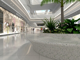 现代商场内的绿植装饰空间