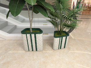 简约条纹花盆中绿植摆件