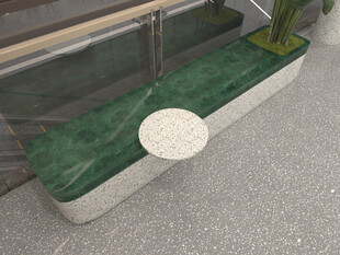 户外绿植长凳与圆形小桌