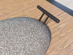 圆形水磨石凳配木质扶手