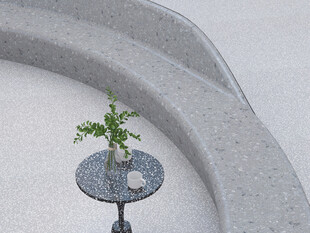 石间小桌绿植静谧景致