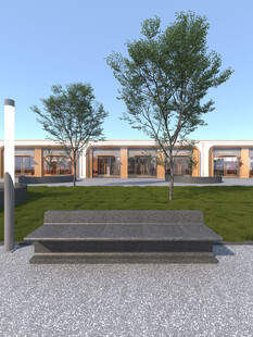 现代户外长椅与绿植景观