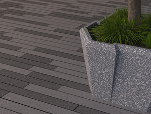 户外木质地面与石质花箱