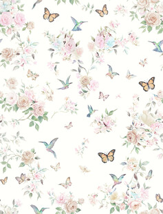 花鸟蝴蝶浪漫花卉图案