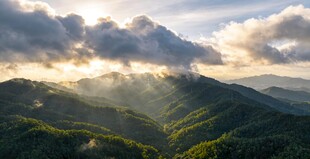 山间云雾缭绕的日出美景