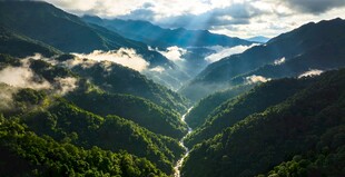 山间云雾缭绕的壮美景色