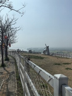 海边围栏旁的宁静风景