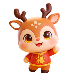 喜庆小鹿玩偶 萌态十足