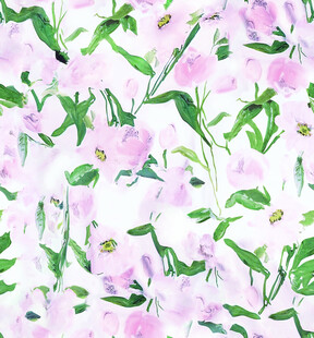 粉色花卉绿植水彩图案