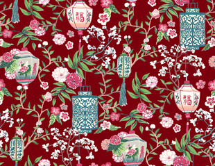 复古花卉灯笼图案设计