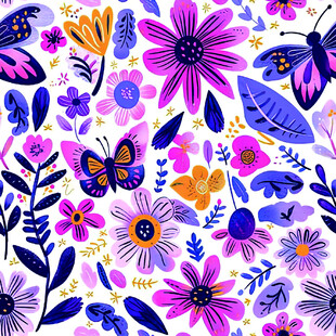 缤纷花卉蝴蝶梦幻图案