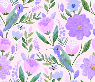 梦幻花鸟水彩图案