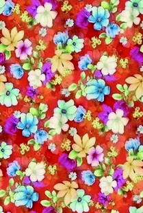 红色底多彩花卉图案