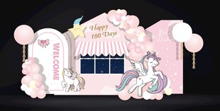 梦幻粉色系独角兽生日派对布置