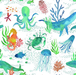 海洋生物水彩手绘图案
