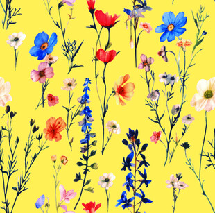 黄色背景多彩花卉图案