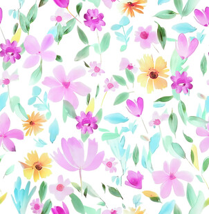 清新手绘多彩花卉图案