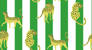 绿白条纹底金色猎豹图案