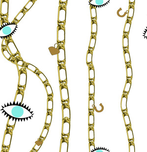 金色链条配蓝眼装饰图案