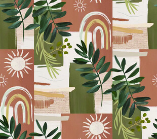 热带风植物彩虹图案设计