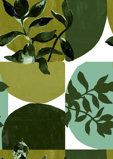 几何拼贴风绿植图案设计