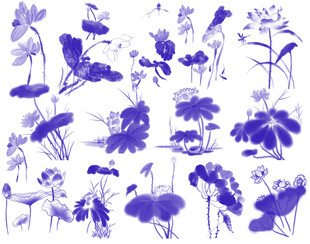 紫色花卉植物剪影图案