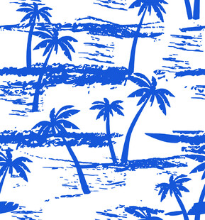 蓝白手绘风热带棕榈树图案