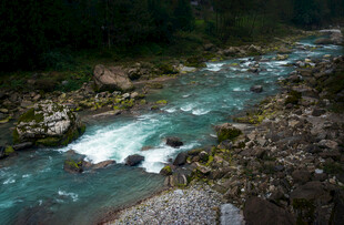 山间湍急的清澈溪流