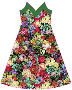 多彩花卉图案V领连衣裙