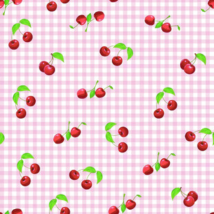 粉色格纹底樱桃图案背景