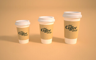 三杯特色纸杯咖啡展示