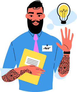 创意男士展示想法与文件