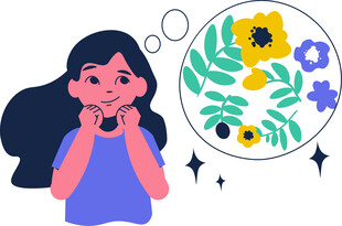 女孩畅想多彩花卉世界