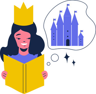 女孩读童话憧憬梦幻城堡